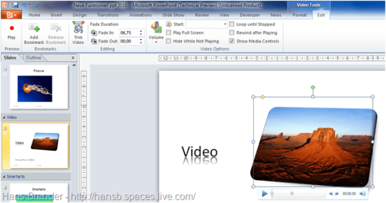 Editierfunktionen innerhalb der Video Tools in PowerPoint 2010
