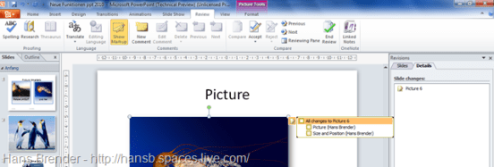 Anzeige der Änderungen beim Vergleichen in PowerPoint 2010