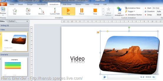 Benutzerdefinierte Animationen für integrierte Medien wie Video in PowerPoint 2010