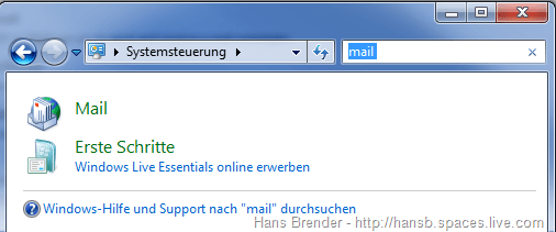 Systemsteuerung: Mail Profil Systemsteuerung: Mail Profil