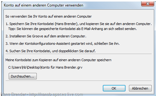 Groove Konto Sicherungsort