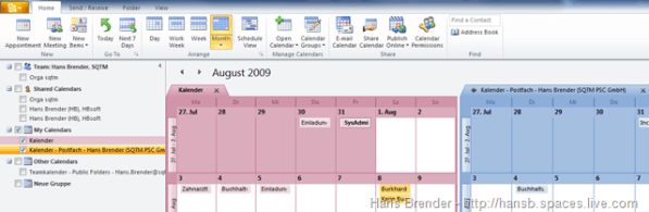 Outlook 2010: 2x Kalender Outlook 2010: 2x Kalender
