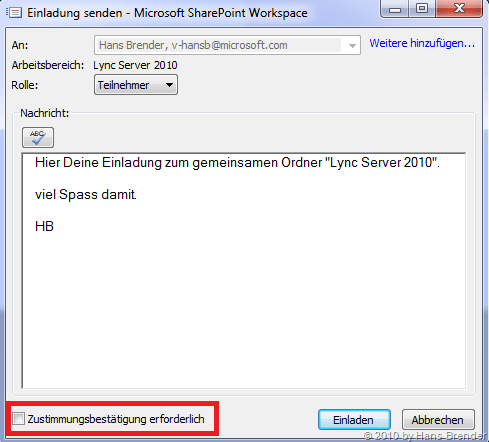Einladung von SharePoint Workspace