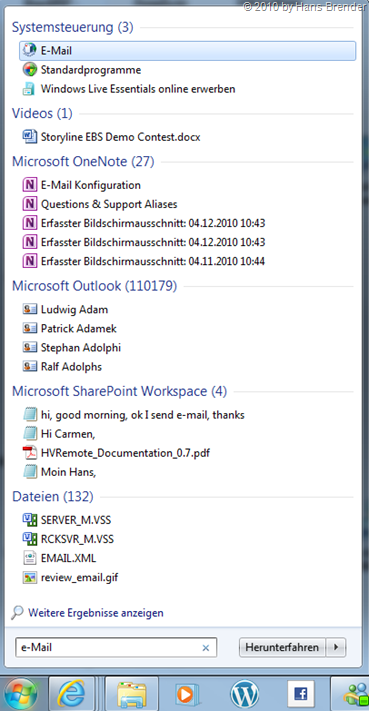 Suchfenster: Windows 7