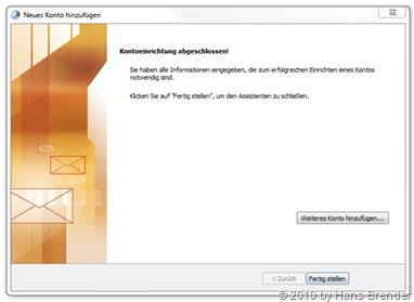 E-Mail Setup: Kontoeinrichtung abgeschlossen