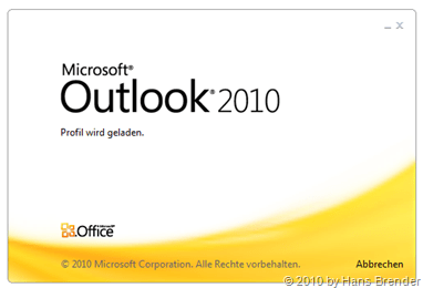 Outlook 2010 Startbildschirm