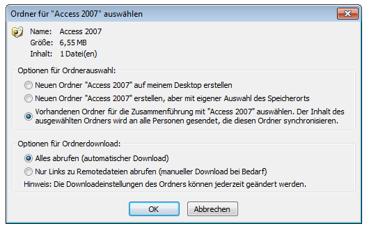SharePoint Workspace 2010: Speicherdialog Option