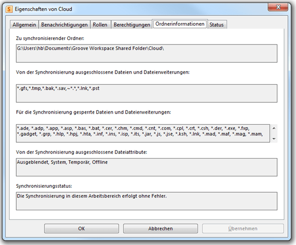 Eigenschaften Freigegebene Dateien