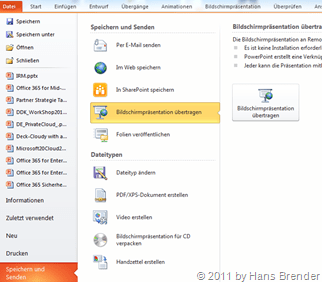PowerPoint 2010: Backstage Bildschirmpräsentation übetrragen