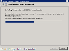 Fortschrittsanzeige Installation Windows Service Pack 1 auf Windows Server 2008 R2