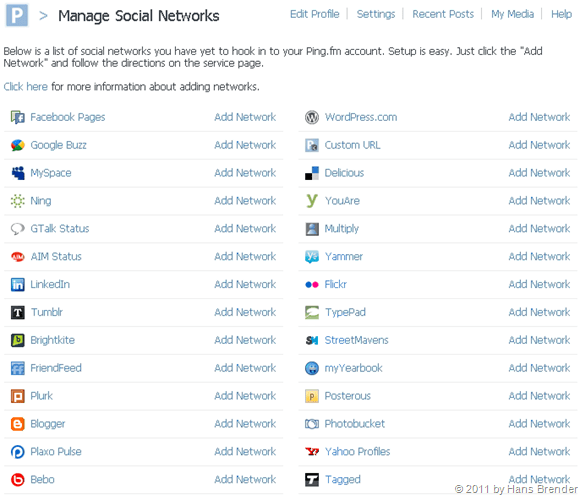 Managen Social Networks in ping.fm
