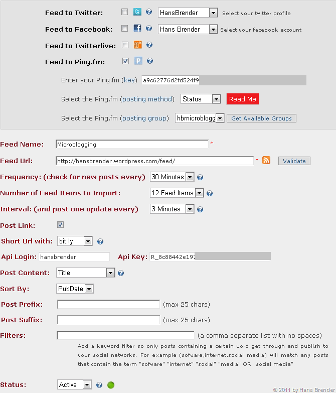 Twitterlive: Feeds-Eigenschaften