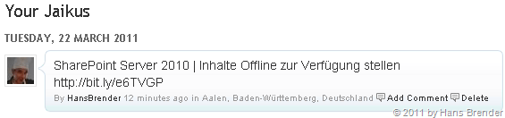 Jaikus-Eintrag von twitterlive via ping.fm