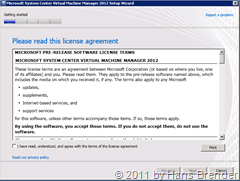 License agreement für SCVMM 2012 Beta