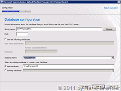 Datenbank Konfiguration SCVMM 2012 Beta