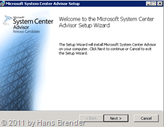 Startbildschirm System Center Advisor bei der Installation