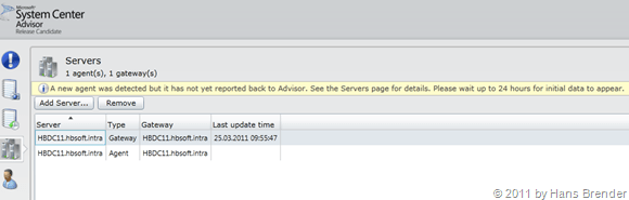 System Center Advisor: Screenshot des Browsers nach der Installation