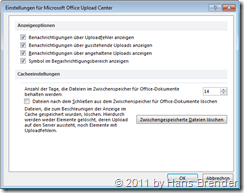 Einstellungen beim Microsoft Upload Center