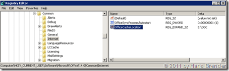 Regedit: HKEY_CURRENT_USER\Software\Microsoft\Office\14.0\Common\Internet neuer Wert