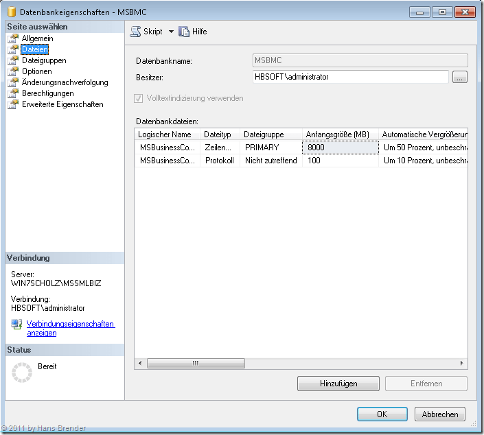 Vergrößern einer Datenbank im SQL Server 2008