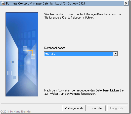 Auswahl der Datenbank für die Rechtezuweisung im BCM Datenbank-Tool