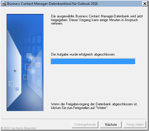 Abschluss der Rechtezuweisung der BCM Datenbank