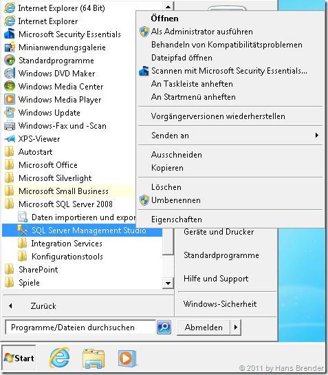 Starten des SQL Server Management Studios als Administrator