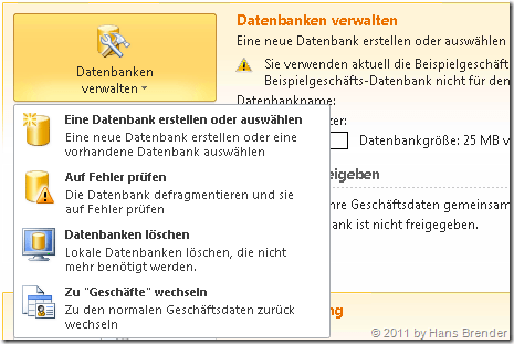 Aktivieren der BCM Datenbank in Outlook 2010