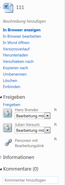 Möglichkeiten in Skydrive