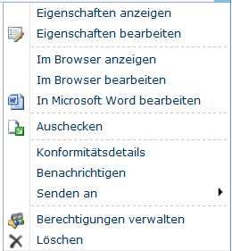 Standard-Möglichkeiten in einer Dokumentenbibliothek von Office 365