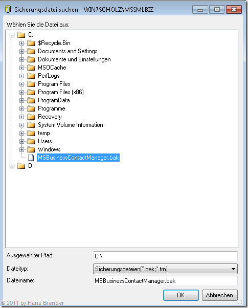 Wiederherstellen einer Datenbank im SQL Server 2008