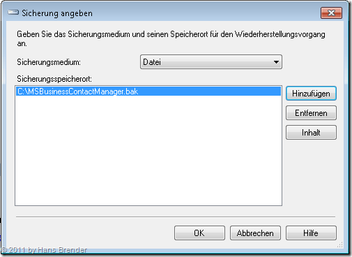 Wiederherstellen einer Datenbank im SQL Server 2008