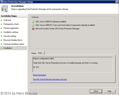 SC 2012 DPM: Fehlermeldung (falsche Aussage)