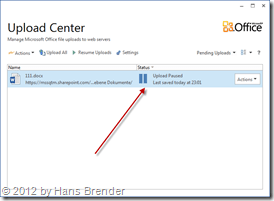 Upload Anzeige im Microsoft Office Upload Center