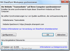 Sync, SharePoint Workspace, Dialog