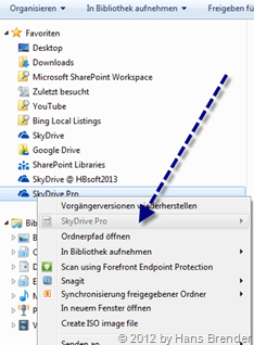 Kontext Menü, SkyDrive Pro