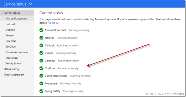 SkyDrive | Service Status – Hans Brender's Blog