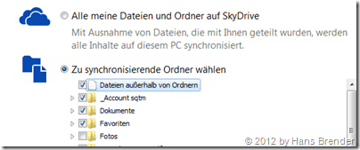 Auswahl der Order unter SkyDrive, die lokal synchronisiert werden sollen 