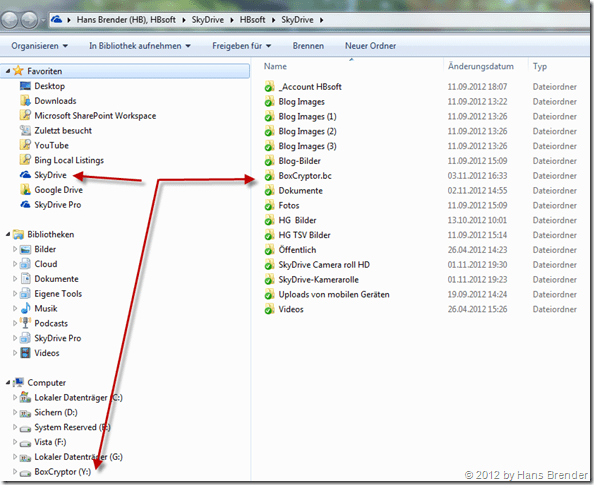 Integration mit der SkyDrive App  unter Windows 7