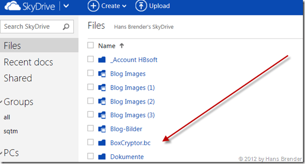 angelegter verschlüsselter Ordner unter SkyDrive.com