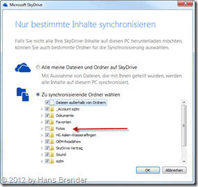 Alles oder nichts, oder Auswahl der zu synchroniserenen Ordner bei SkyDrive