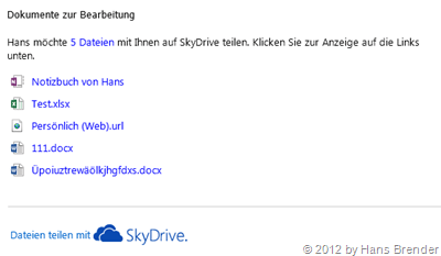 SkyDrive, Freigabe, Outlook