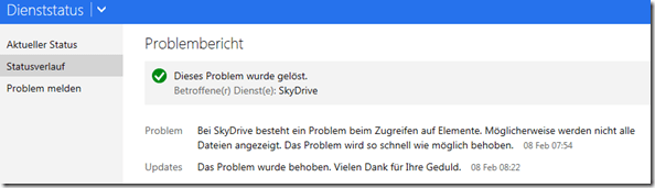 SkyDrive Problembericht
