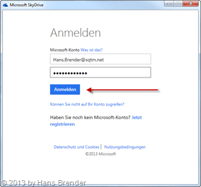 SkyDrive credentials dialog 