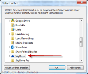 your choice of the synchronize folder for SkyDrive sync