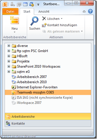 SharePoint Workspace 2010, Startbereich