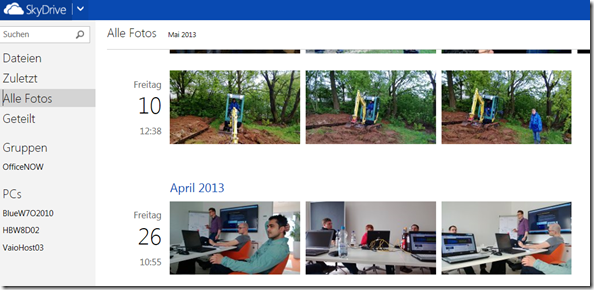 SkyDrive: neue Bilder Darstellung
