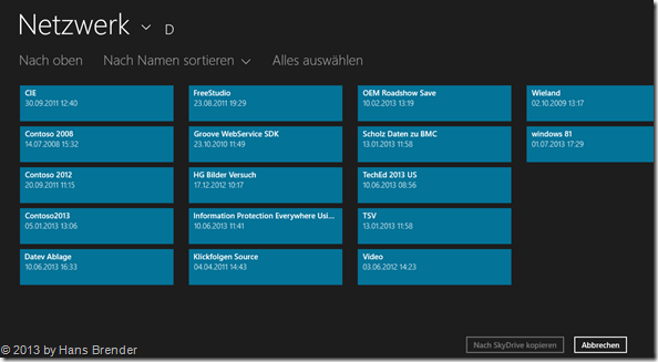 SkyDrive App unter Windows 8.1, Daten aus einem Netzwerk auswählen