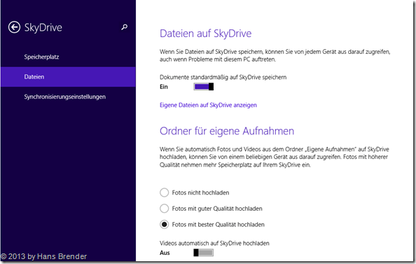 SkyDrive Einstellungen in Windows 8.1, Dokumente speichern