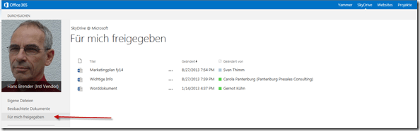 SkyDrive Pro: für mich freigegeben